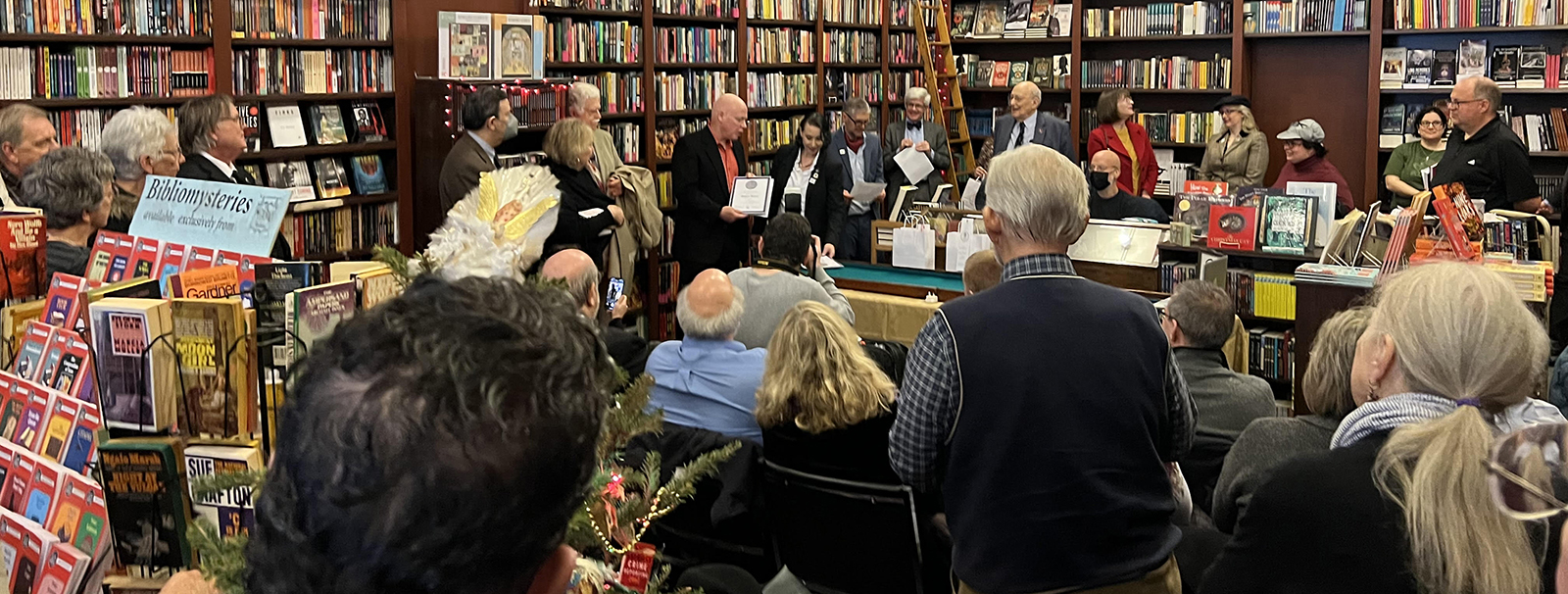 inside The Mysterious Bookshop during the 2023 Doylean Honors event